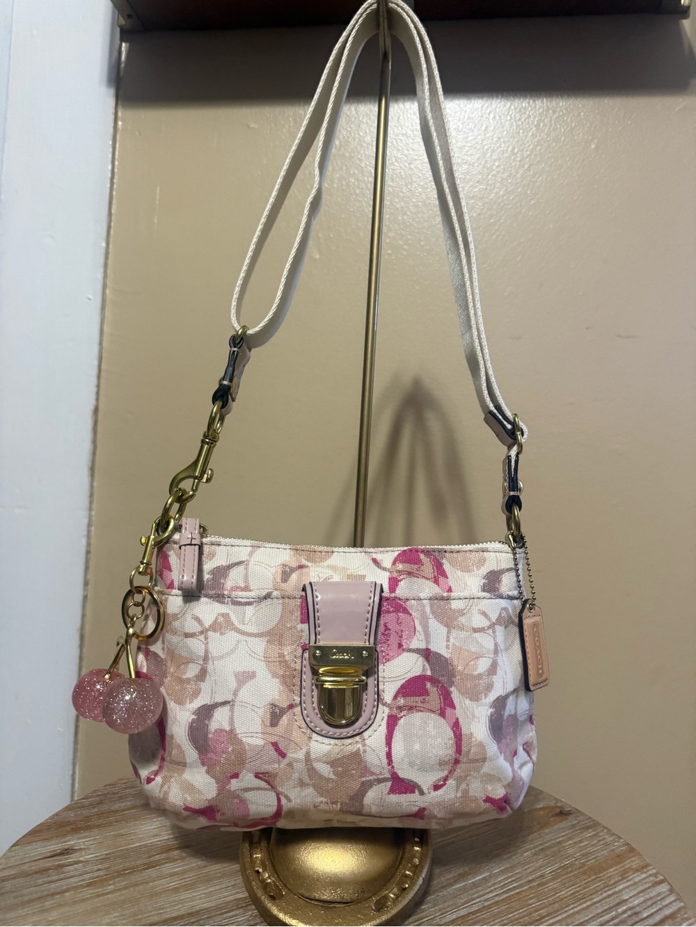 Coach Small Crossbody Bag in Pink Signature Print Cherries not included